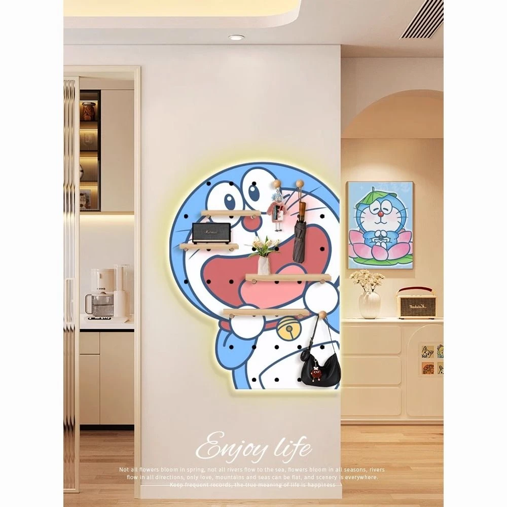 哆啦A梦入户玄关洞洞板装饰画创意卡通置物架子挂画688