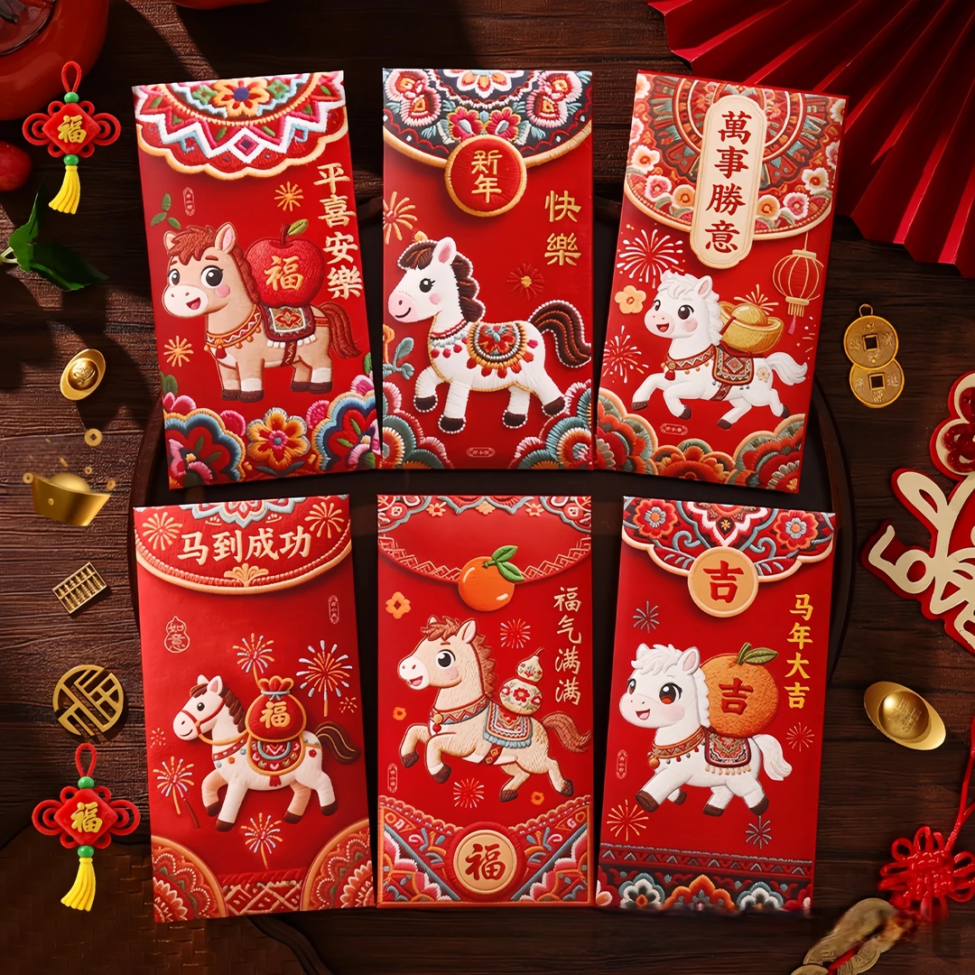 2026马年平面款创意红包立体刺绣风格中式利是封卡通新年压岁春节