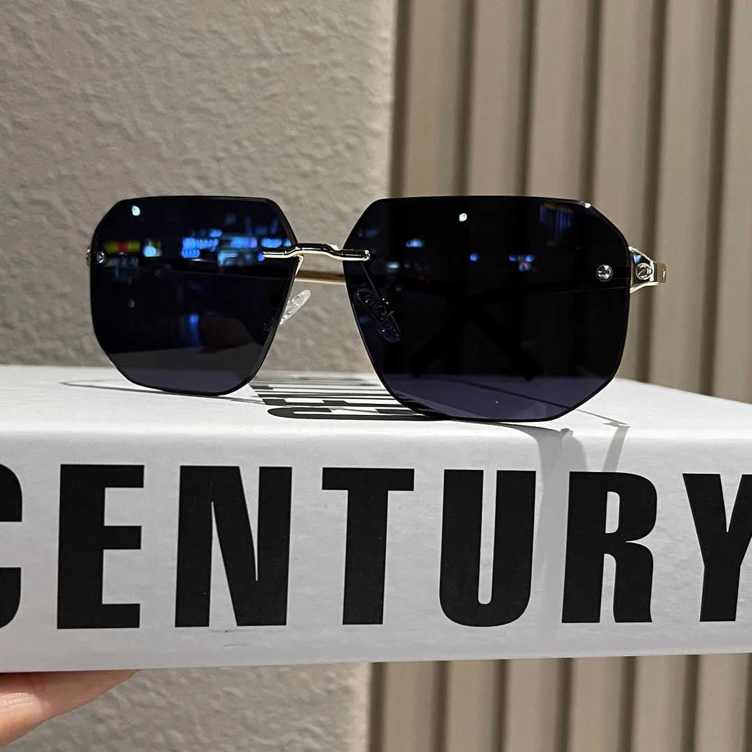 多边形无框切边墨镜男女高级感开车防紫外线简约百搭太阳眼镜商务