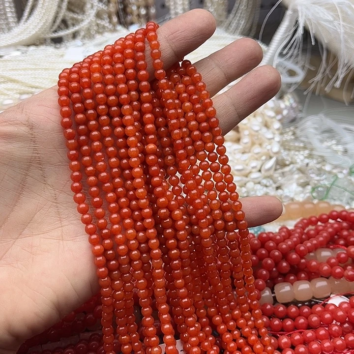 玛瑙/玉髓未镶嵌珠宝半成品一条4mm左右南红