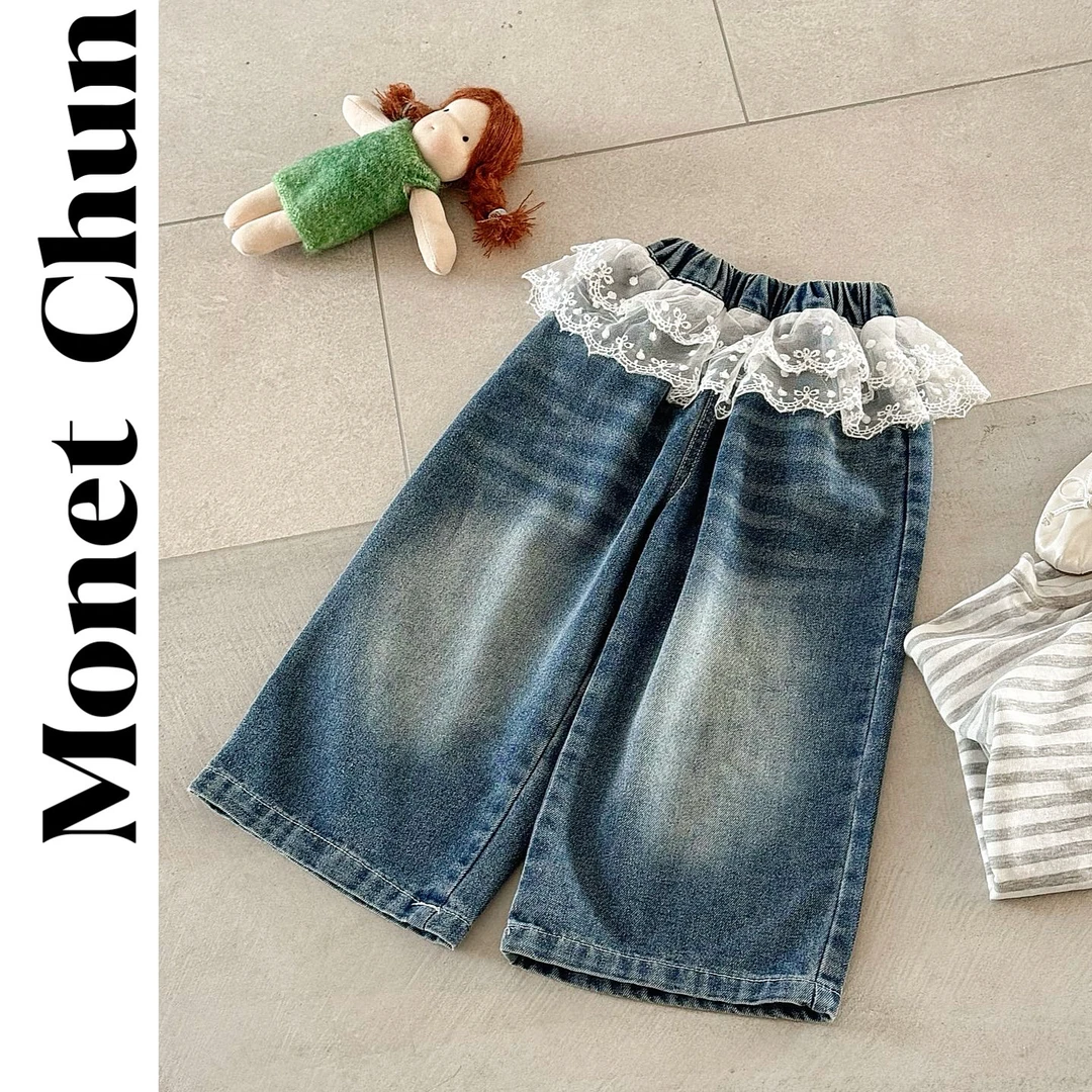 Monet Chun-2025春季新品韩版洋气蕾丝花边直筒女童牛仔裤 85016