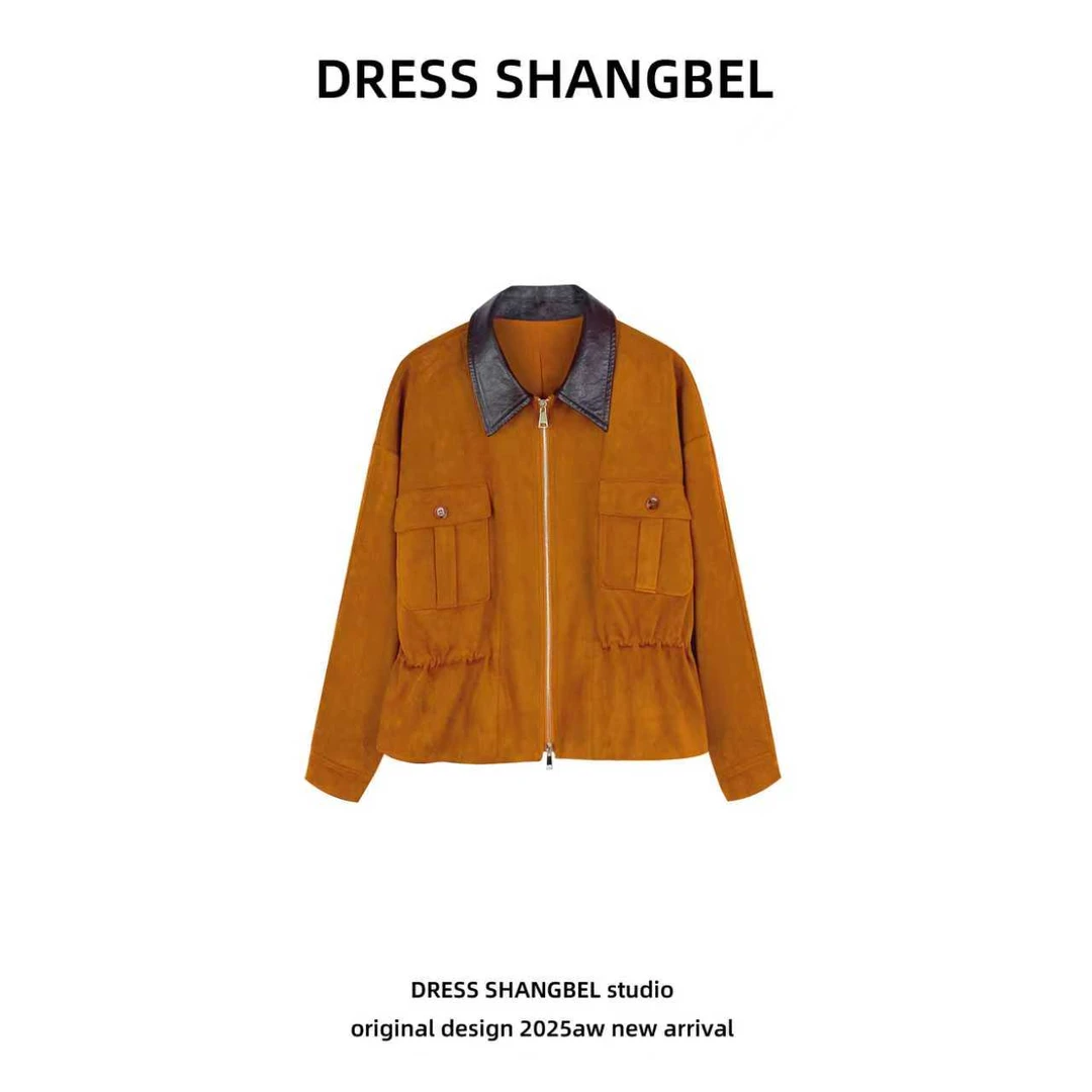 DRESS-秋冬新款C75长袖POLO领休闲宽松复古蜡感时尚翻领外套6032H
