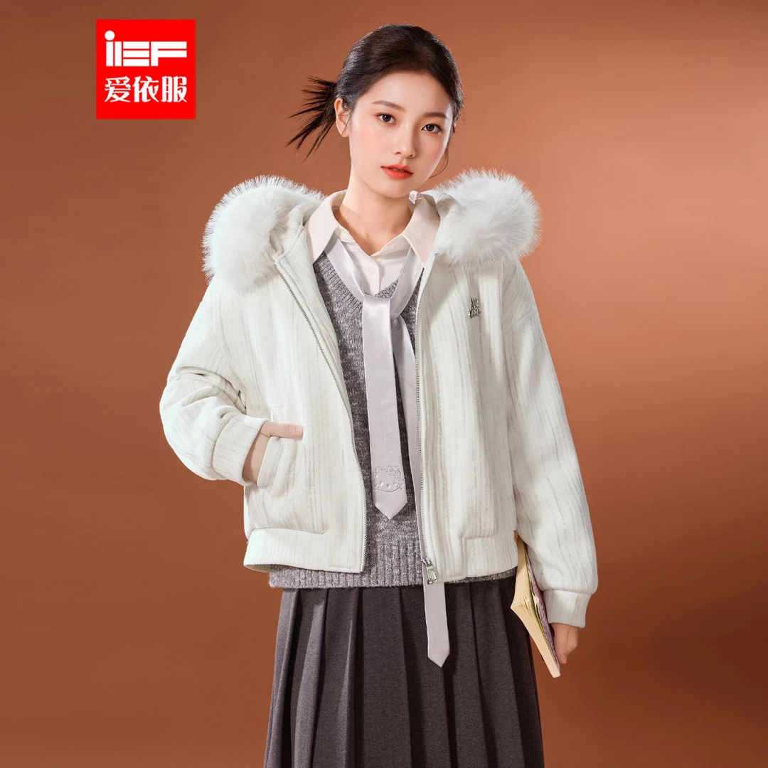 IEF/爱依服2025冬季新款韩版时尚休闲通勤气质加绒保暖卫衣外套