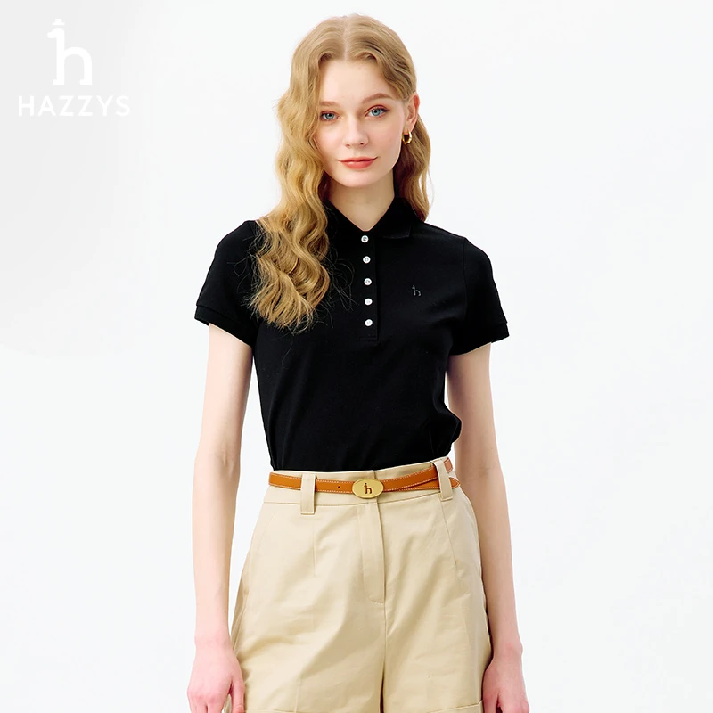 Hazzys哈吉斯女士夏季休闲POLO衫短袖T恤女