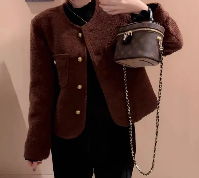 Y489安可拉红圈圈呢小香风外套8825