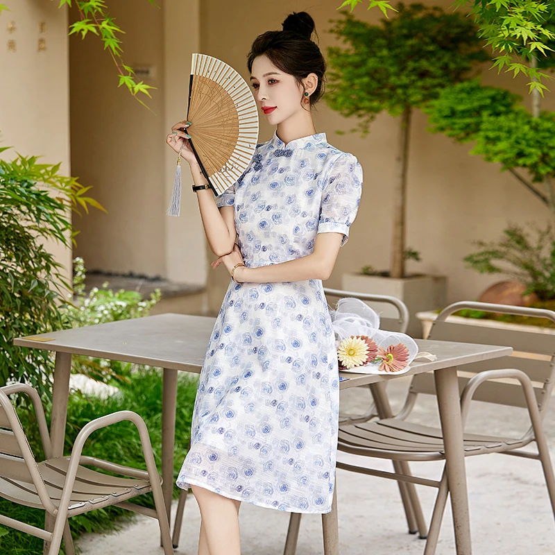 新中式国风碎花改良旗袍女2025夏季新款小个子修身显瘦绝美连衣裙
