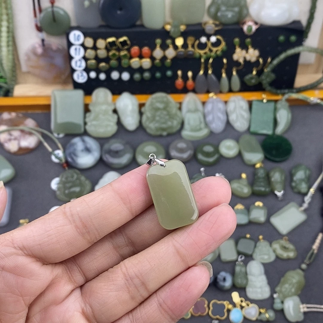 和田玉银S925镶嵌吊坠(不含链)