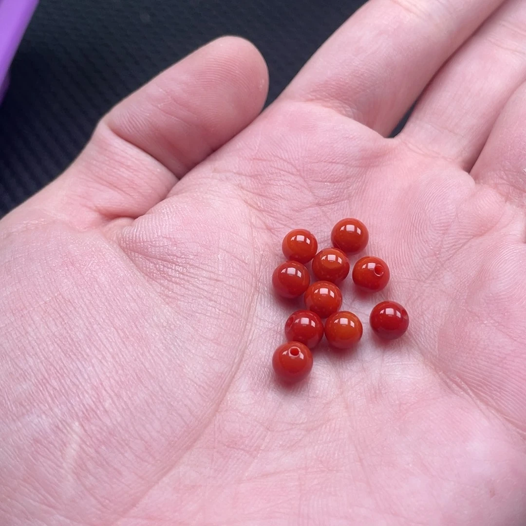 南红玛瑙6mm柿子红圆珠一组10颗未镶嵌