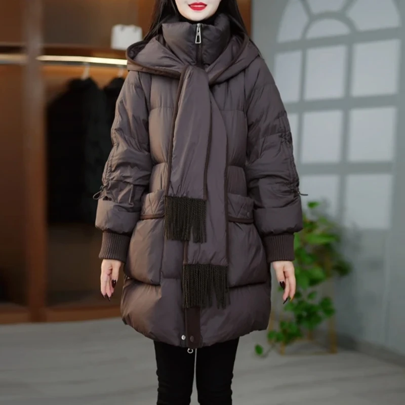 韩系连帽纯色长袖棉服女2025冬季新款小众洋气通勤潮流设计感外套