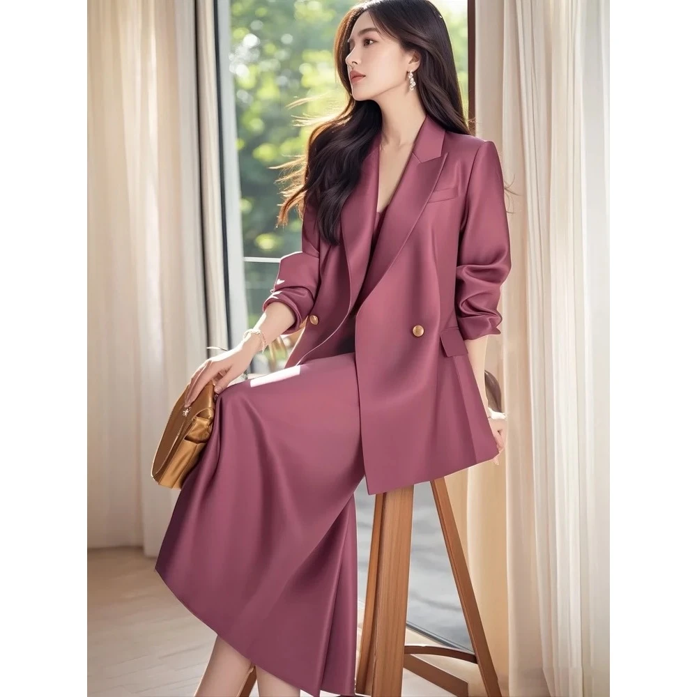 高级感西装套装女2025春秋新款休闲吊带裙西服外套气质显瘦两件套