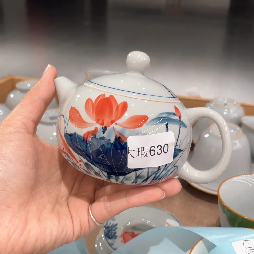 釉下彩纯手绘有瑕