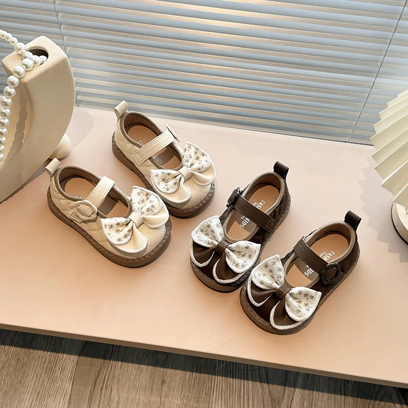 【洋洋童鞋】女童新款韩版小皮鞋百搭蝴蝶结单鞋软底童鞋