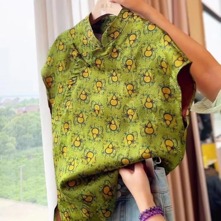 【69604】新中式中国风上衣马甲奥黛高定气质时尚女士半袖上衣