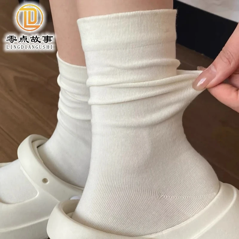 【新疆棉】春秋款袜子女纯色棉袜月子袜jk白色中筒堆堆棉袜百搭长袜