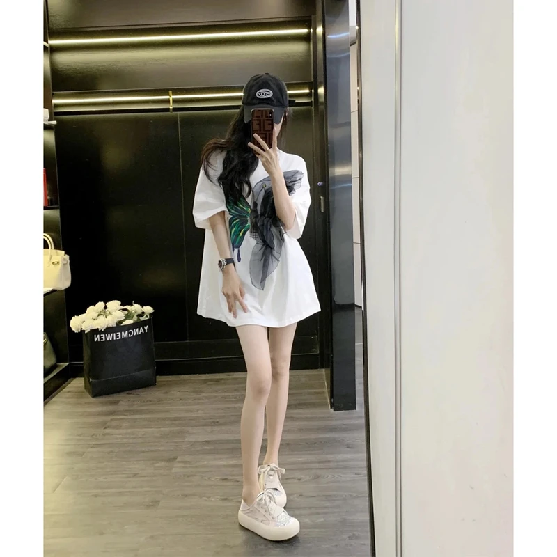 网红洋气炸街白短袖t恤女夏宽松设计感小众潮牌休闲时尚纯棉上衣