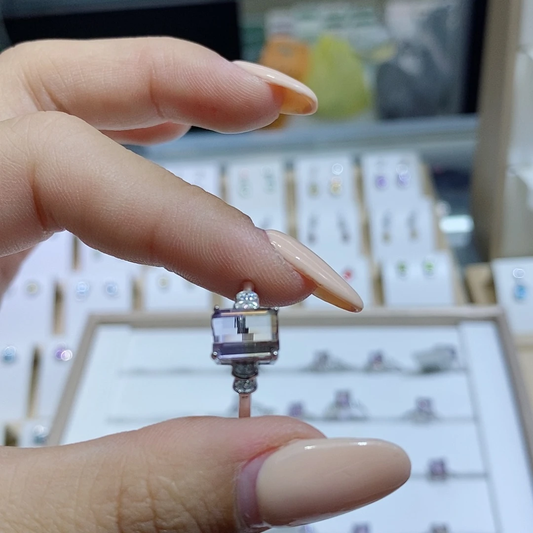 守***祂银S925镶嵌戒指水晶紫黄晶
