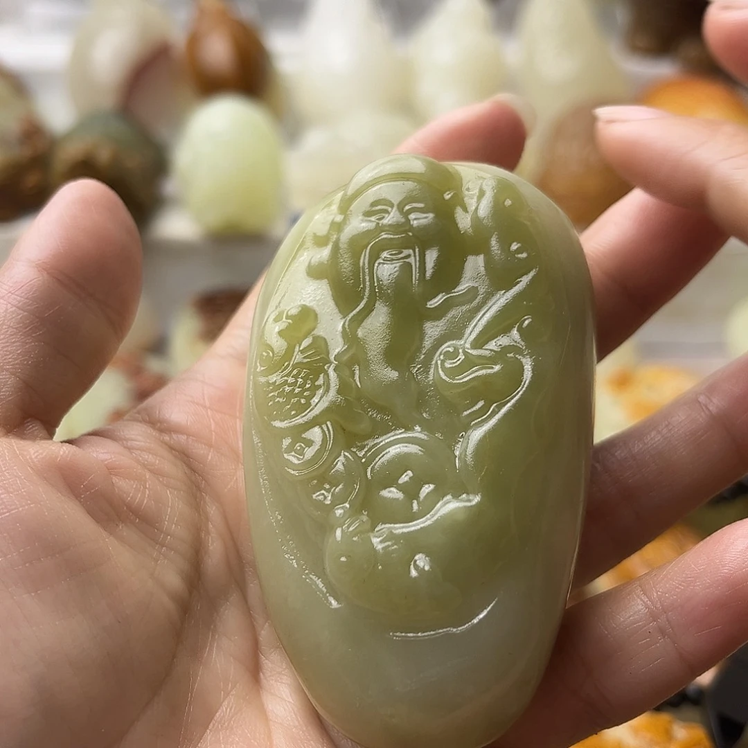 石材方解石手把摆件不退换财神