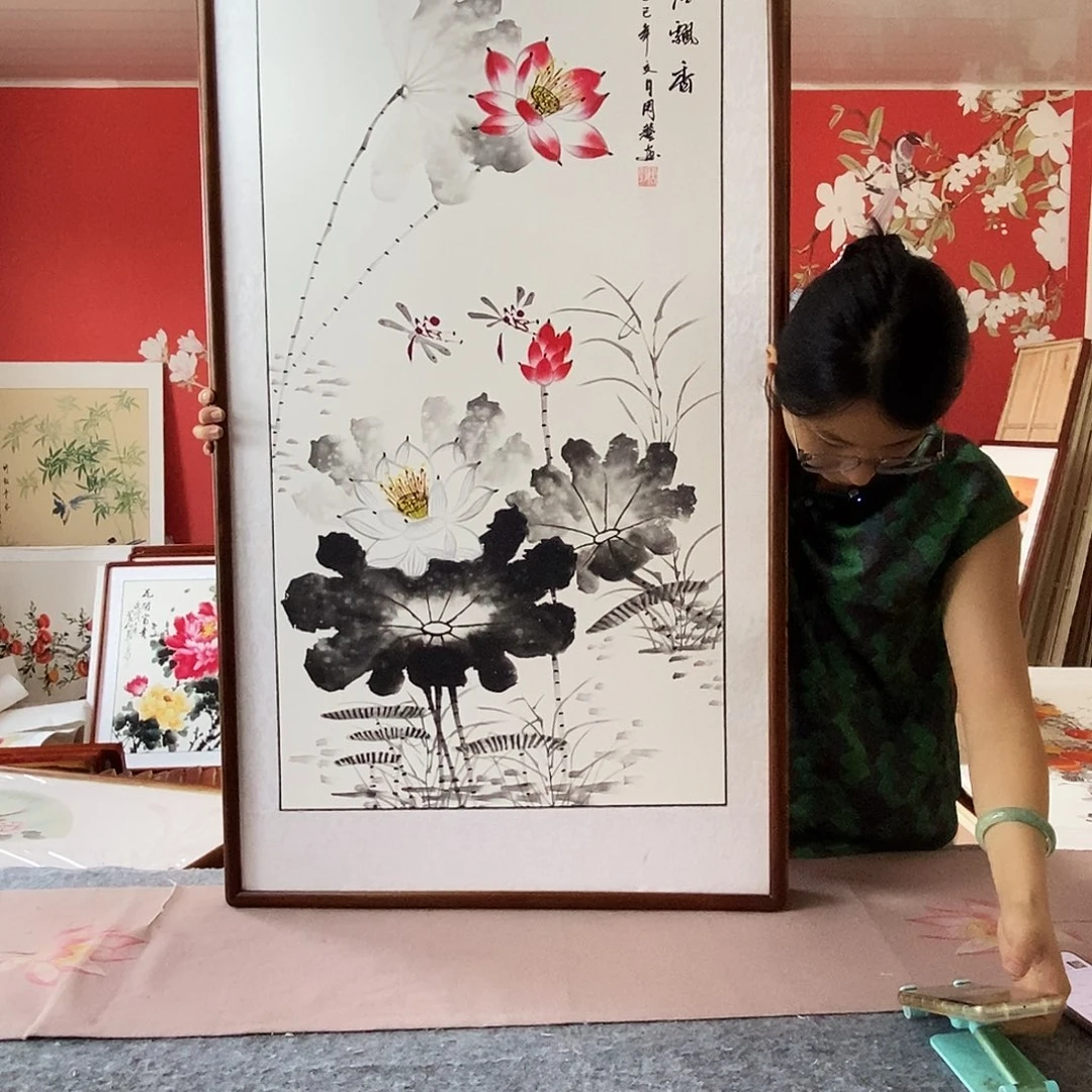 国画手写手绘带框包邮62✖️122国画作品