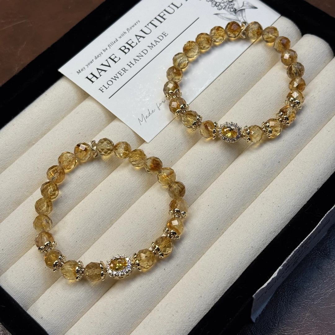 【时髦金】天然切面黄水晶高品质手串7mm+多样性发一L109