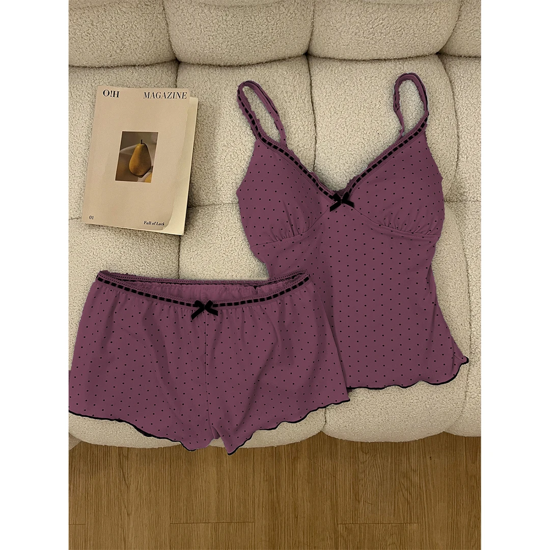 纯欲风性感紫色韵味吊带背心睡衣女夏季2025年新款短裤套装家居服