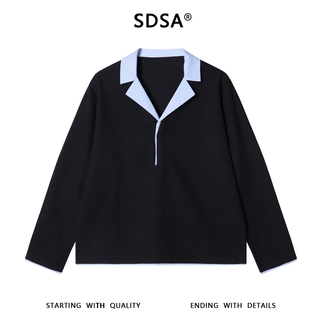 SDSA男士秋冬新款痞帅男装潮牌撞色拼接翻领卫衣百搭时尚套头上衣