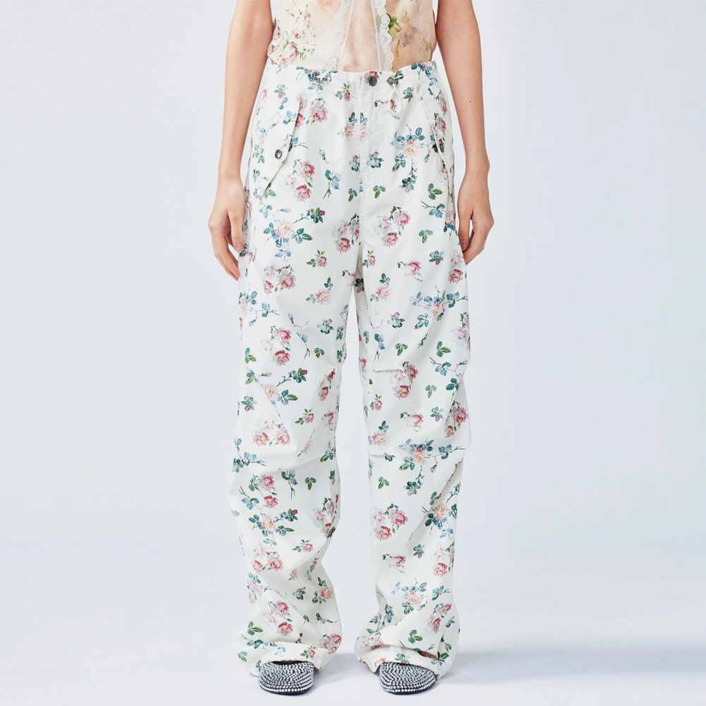 UOOYAA/乌丫2025春季新款「New Vintage」浪漫墙纸花伞兵裤 4208