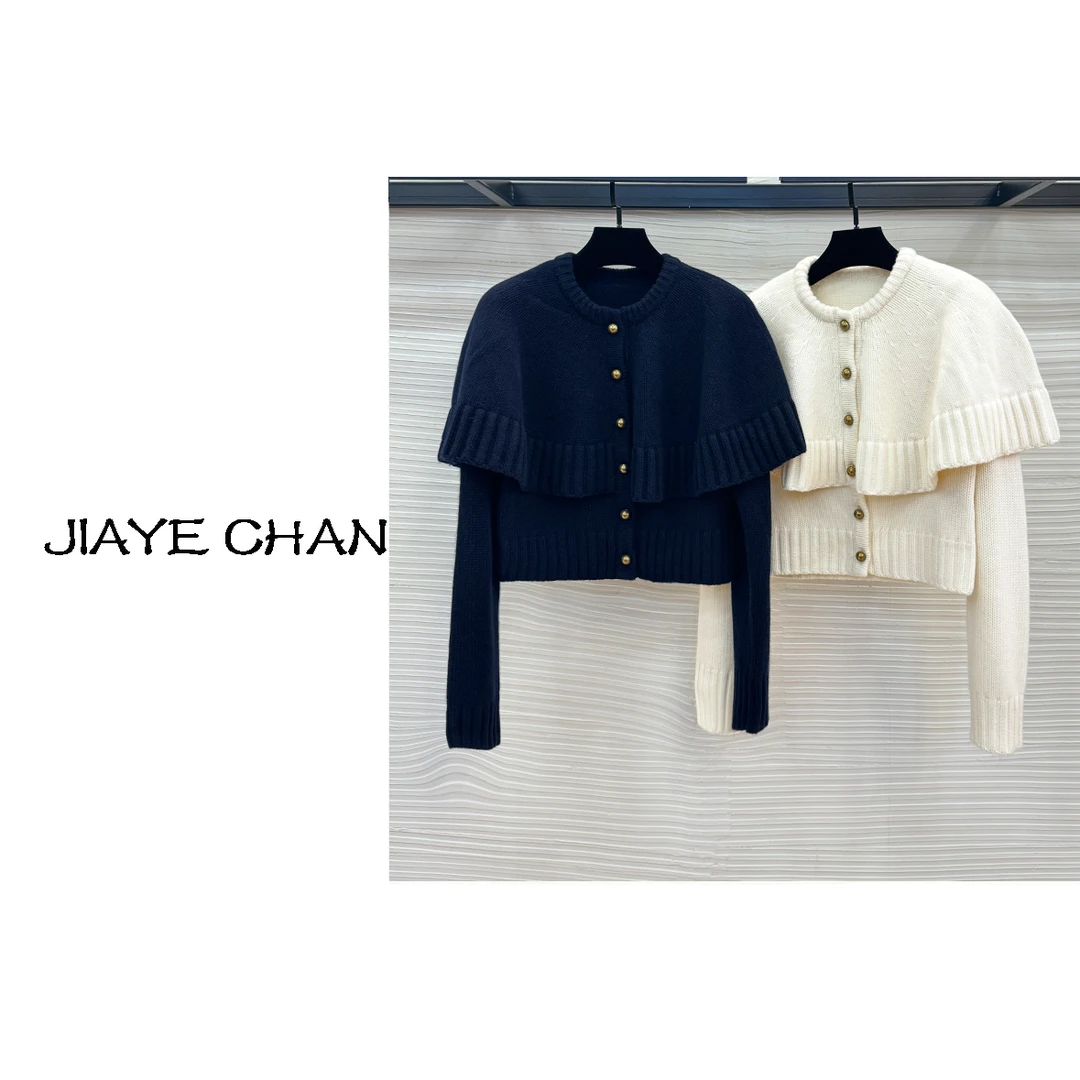 【西西高定】设计感斗篷披肩显瘦单排扣针织上衣