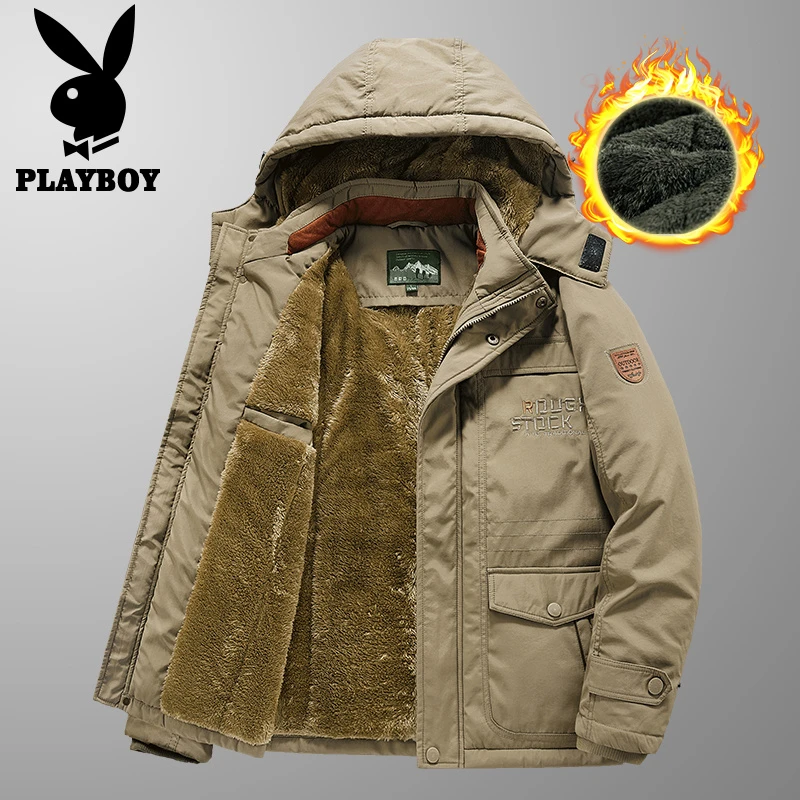 花花公子冬季棉衣加厚加绒夹克外套男士防风防水外套保暖工装棉袄