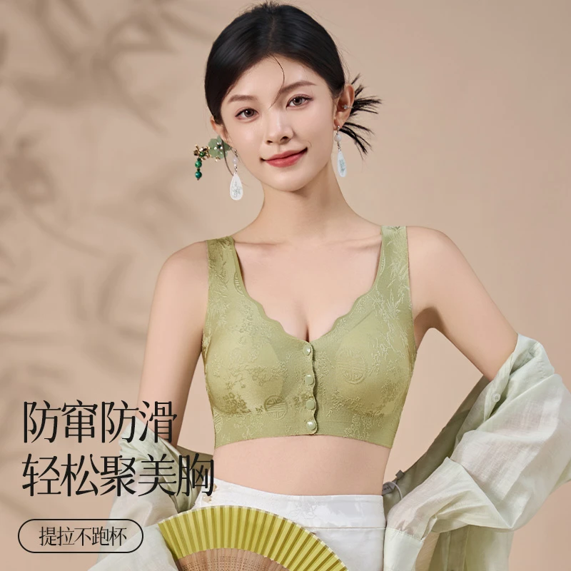 妈妈前扣文胸中国风新中式舒适透气提花胸罩收副乳聚拢中老年内衣