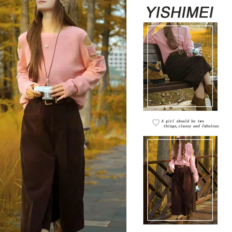 秋装搭配一整套2025年新款韩系简约长袖针织上衣高腰休闲裤两件套