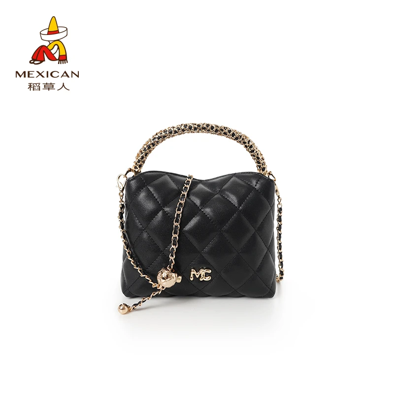 稻草人2025春日上新牛皮时尚轻奢手提斜挎包潮流小香风菱格包包