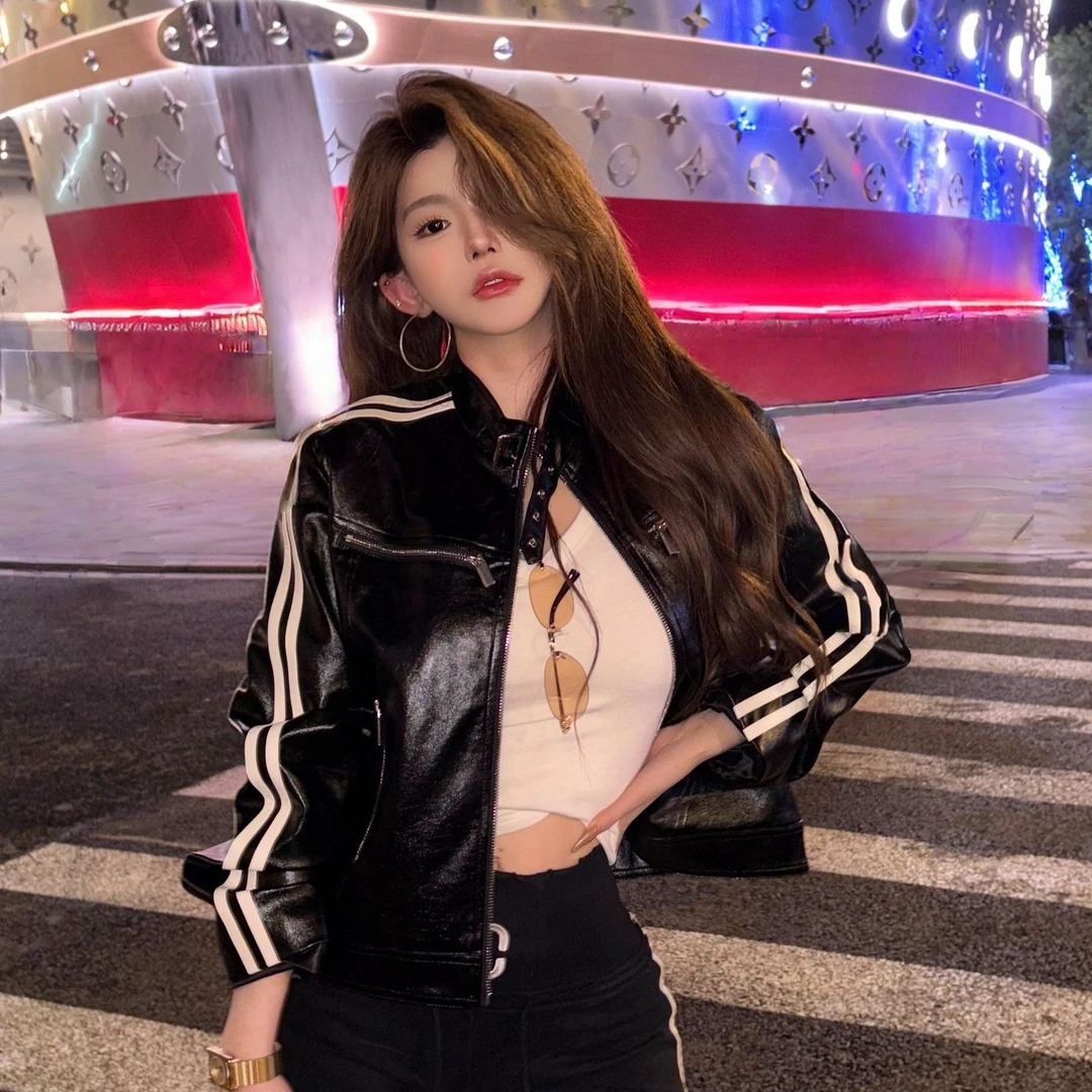 GUIDI GUDI【星眠】时尚百搭皮衣外套/黄加蓝