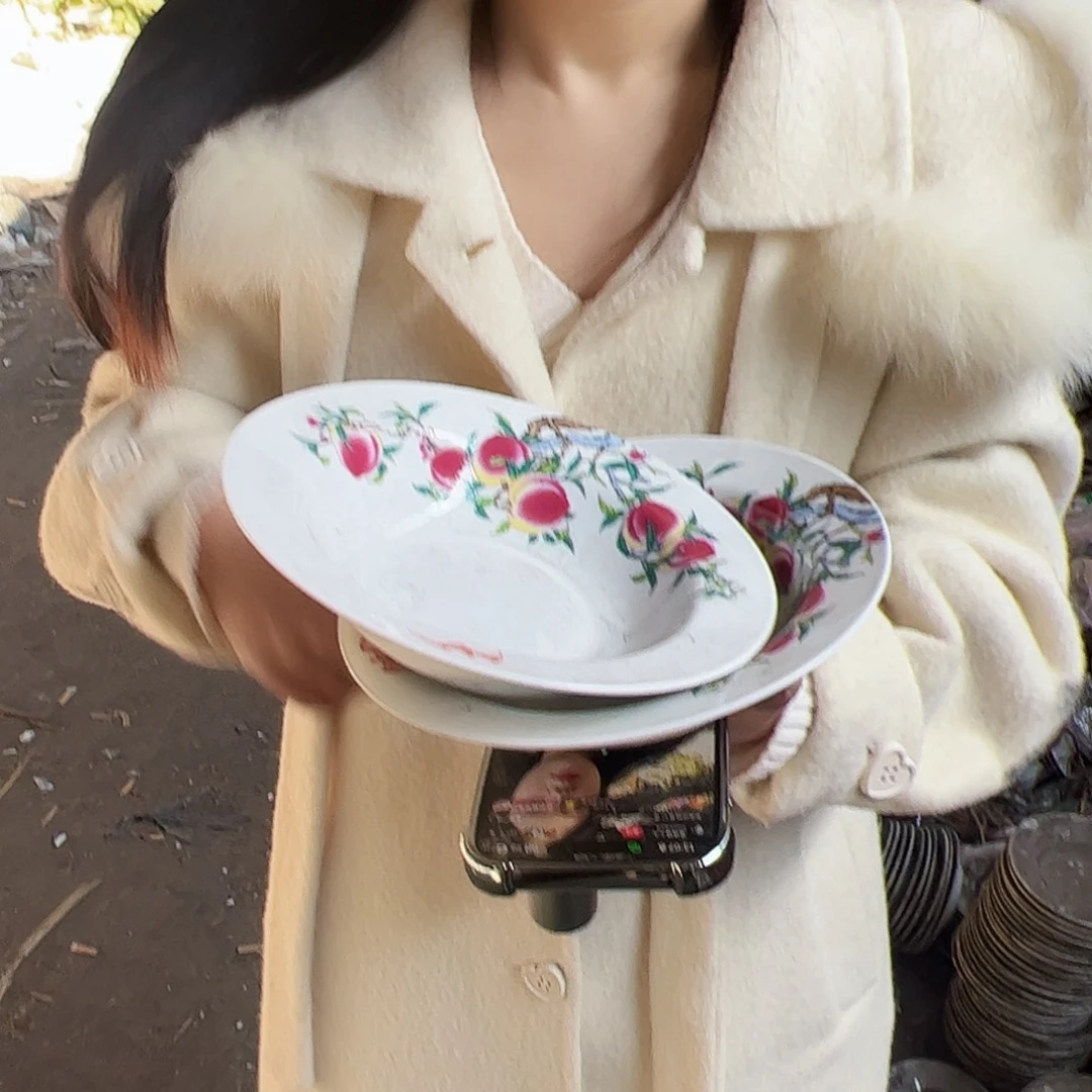 摆件陶景德镇7寸寿桃盘2个