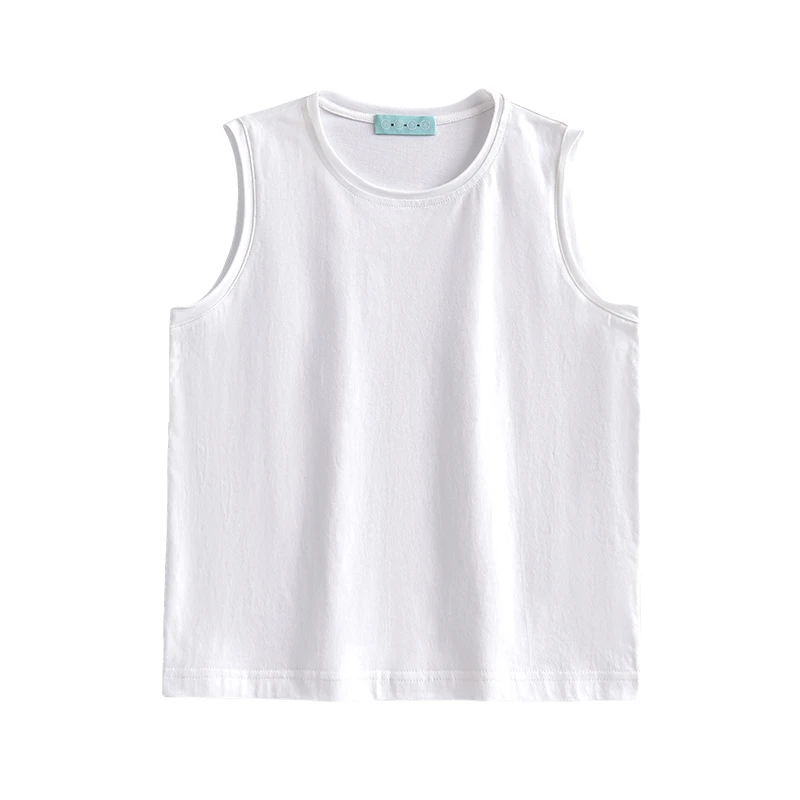 明智合禾亲子男女儿童纯色坎肩T恤夏季纯棉简约圆领无袖打底衫