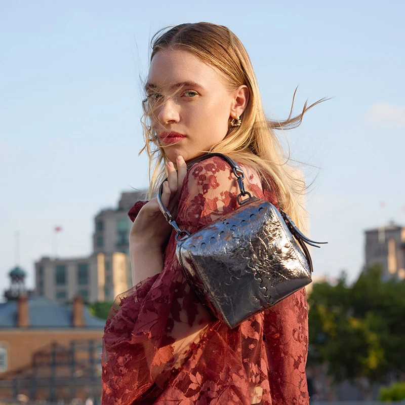 OrangeCube魔方骰子拼接立方头层牛皮单肩斜挎通勤