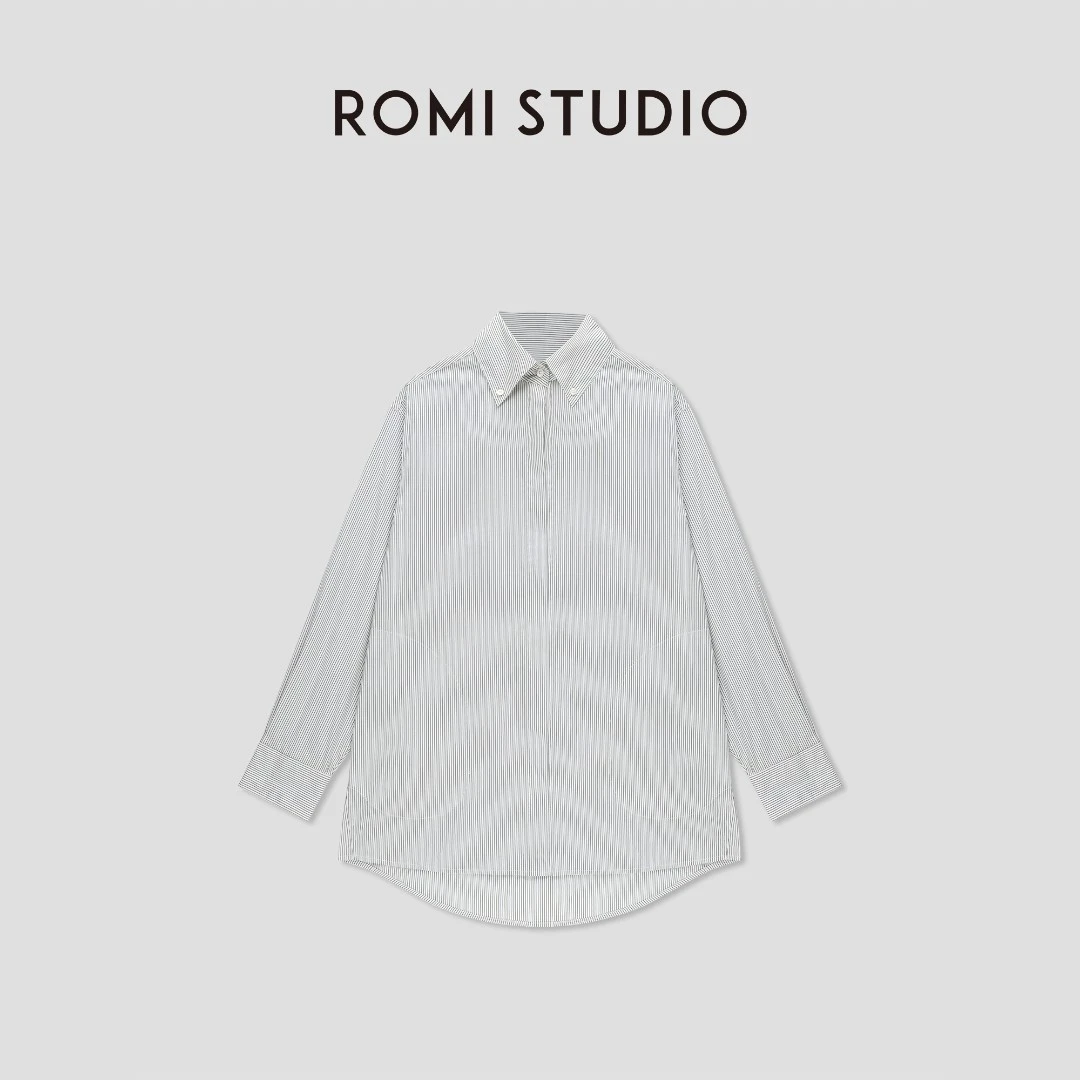 ROMI STUDIO“Cozy Design”棉混纺宽松挺阔不易皱细条纹衬衣T3540