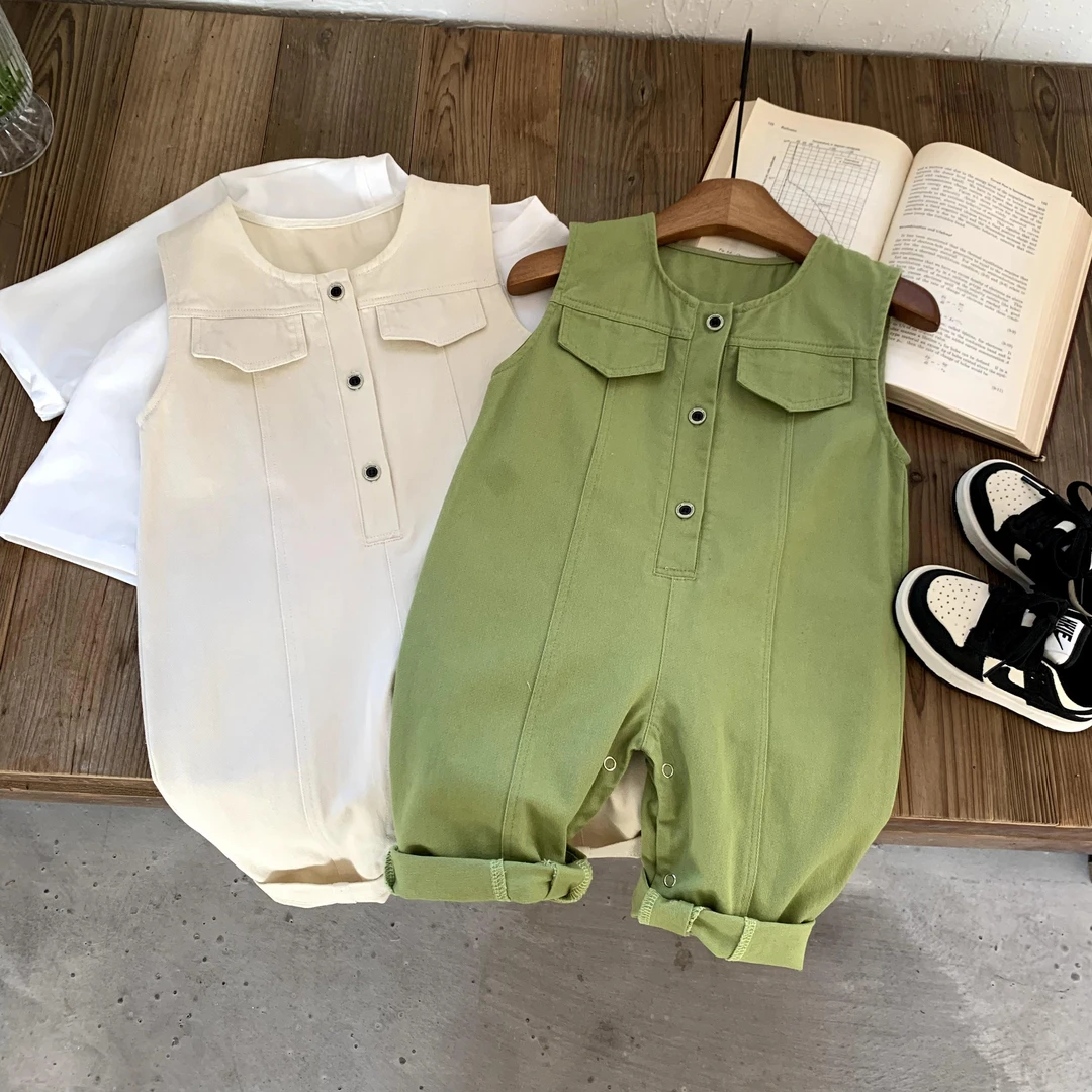 春秋婴儿纯棉背带裤男女宝宝0-1-2-3岁暗扣开档大P裤婴幼儿连体衣