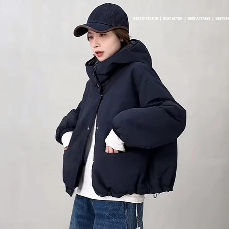 短款高级感连帽加厚冲锋衣外套女装2025秋冬新款宽松休闲夹克棉服