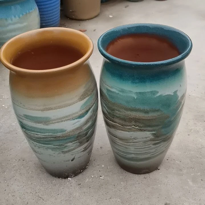 红陶口14高26两个盆子