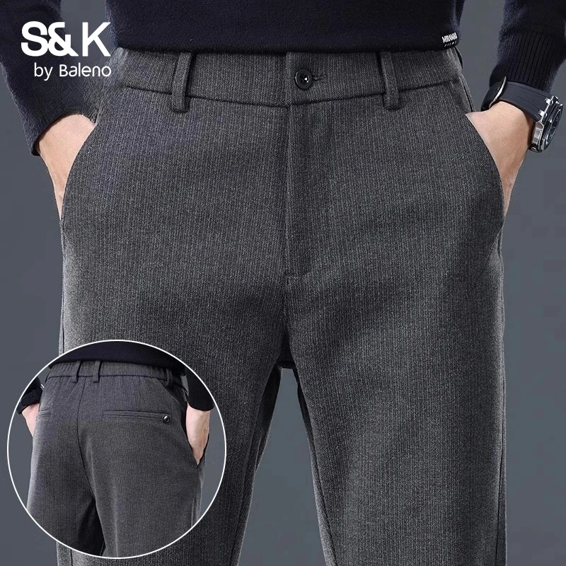 班尼路秋冬厚款男士休闲裤宽松直筒毛呢裤子男款秋季弹力商务长裤