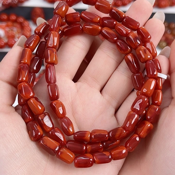 南红玛瑙未镶嵌瓦西牛血红随形多圈7mm左右