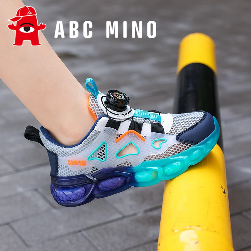 ABC MINO男童凉鞋秋季儿童旋转纽扣运动单网鞋中大童男孩透气鞋子