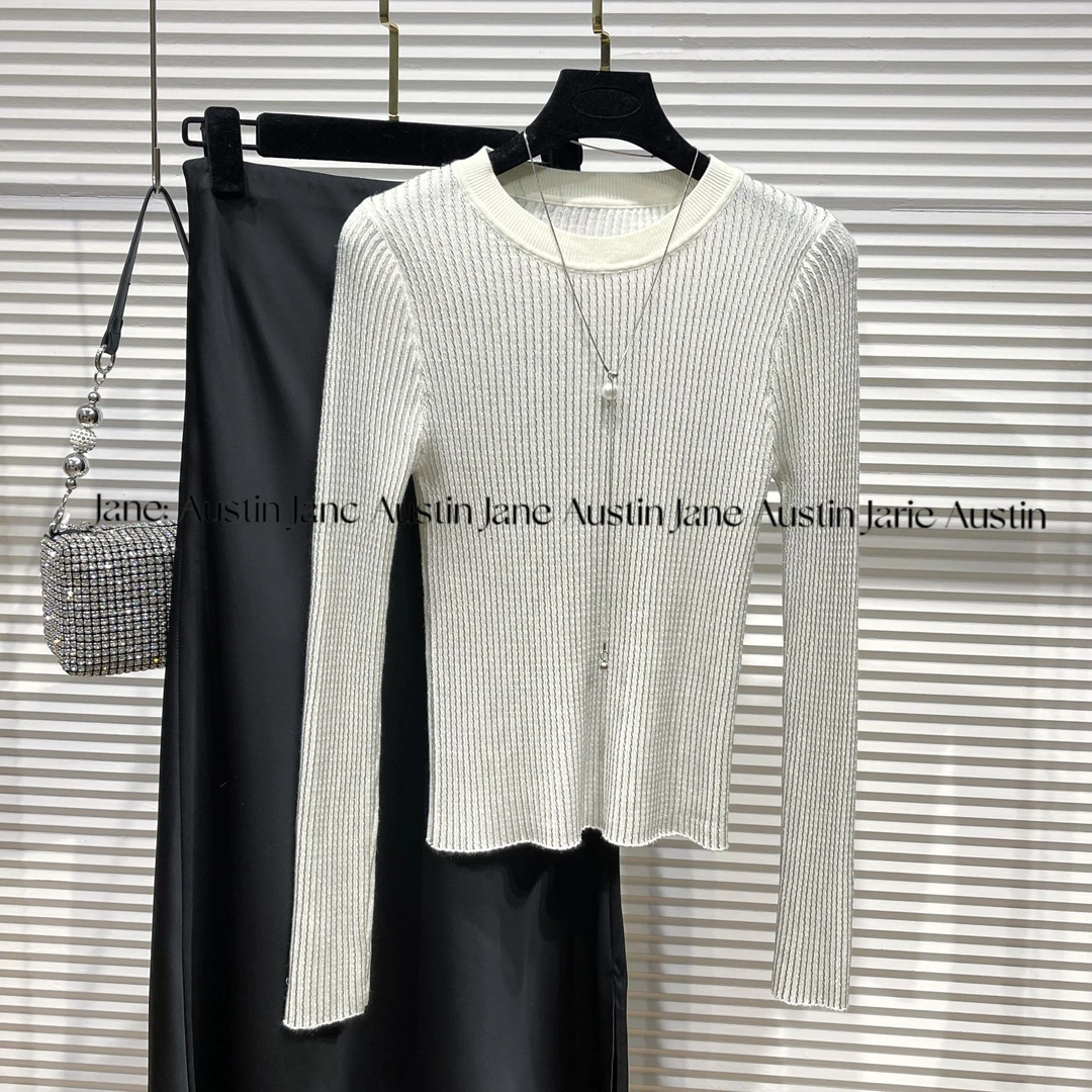 Jane Austin•(白晶)2025轻奢水晶纱线时尚显瘦塑身长袖气质女