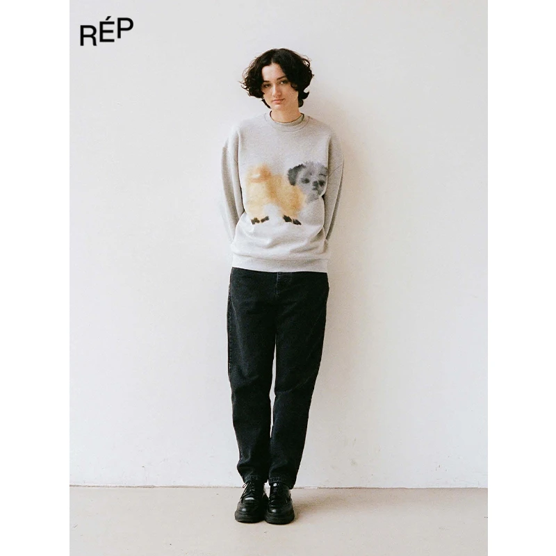 WILD ANIMALS设计师品牌灰色狗狗印花长袖卫衣25SS TheREPUBLIQUE
