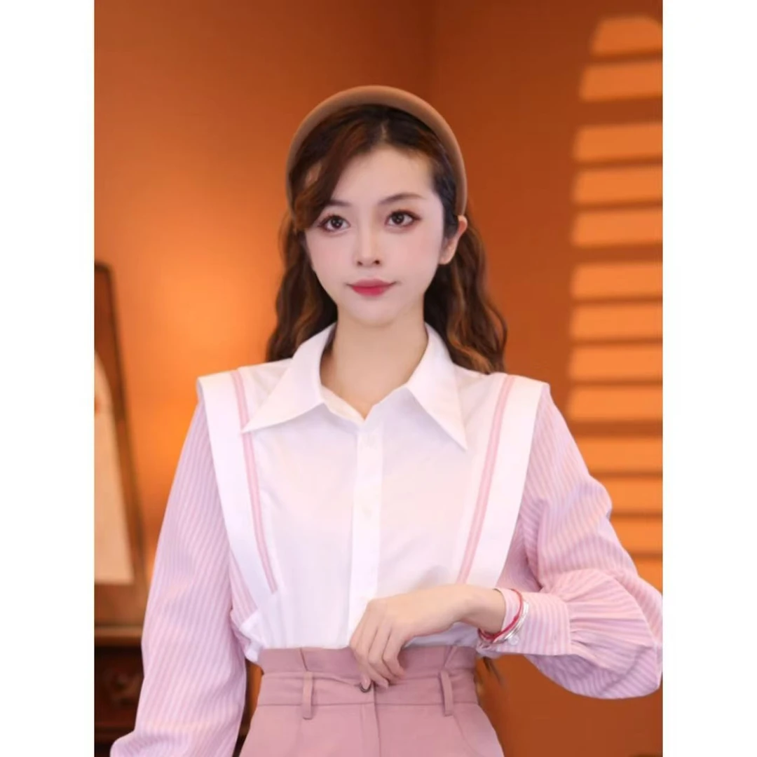 乐乐【情书派送】港味复古时尚气质设计感长袖上衣02799