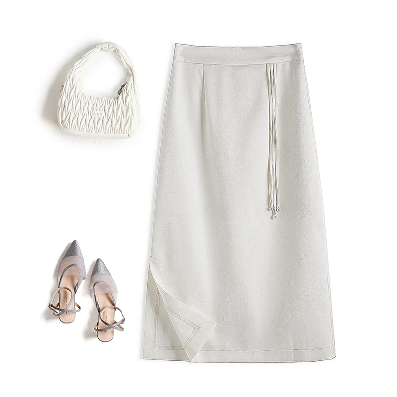 新中式提花半身裙女2025春季新款国风复古高级感气质开叉包臀裙子