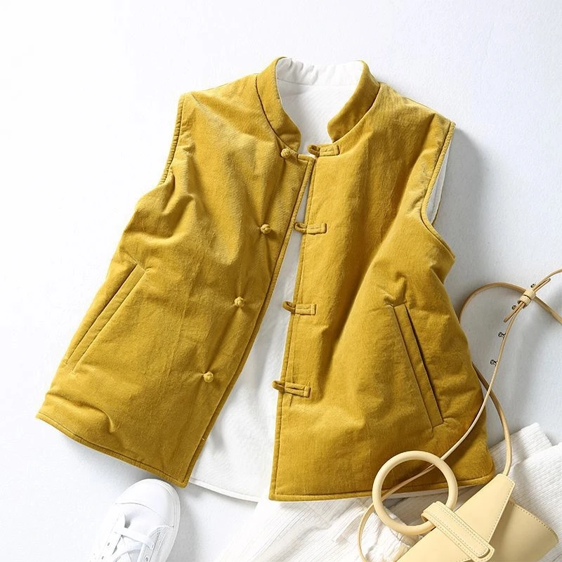 双面穿细条灯芯绒保暖仿丝无袖马甲小外套女内穿外塔坎肩女