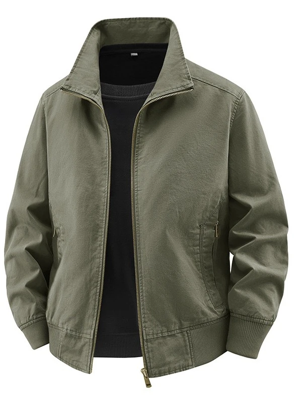 2025秋季新款男士夹克水洗翻领宽松大码茄克衫休闲工装多口袋外套