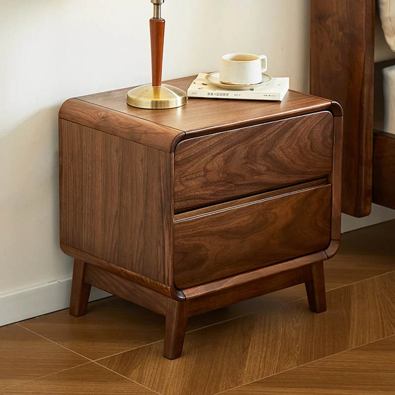 苏作集北美黑胡桃木床头柜简约床边柜卧室多功能抽屉储物柜家用