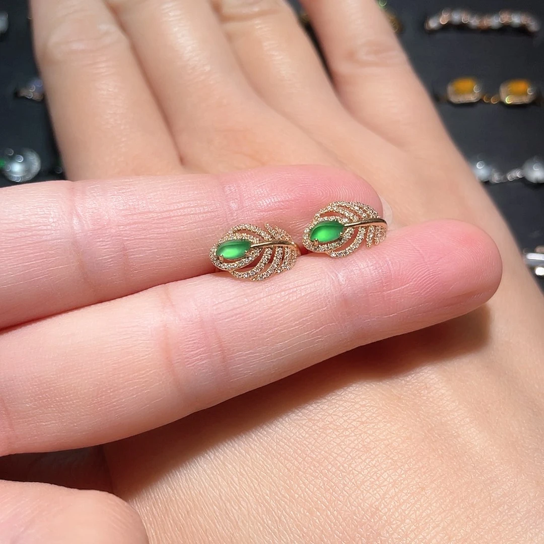 翡翠耳饰18K金镶嵌南非钻